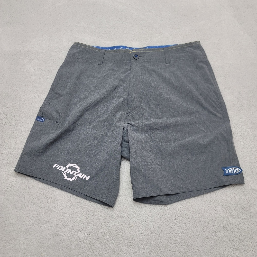 AFTCO Chino Shorts Mens 30 Gray Fountain Custom Stretch Fishing 7" Inseam
